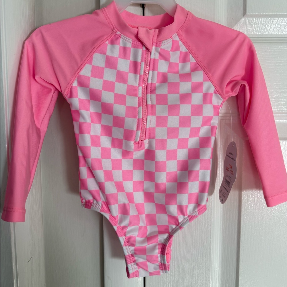 Pink Checkered Kids Swimwear
